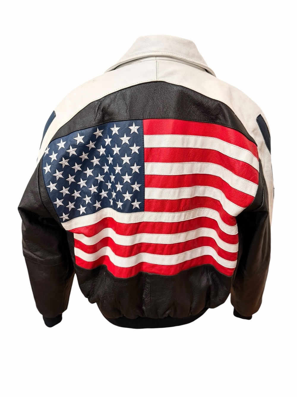 Vintage Michael Hoban WhereMI USA Leather Bomber Jacket Men’s Medium Black White